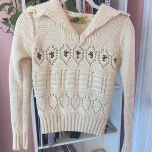 1970s Cream Embroidered Sweater